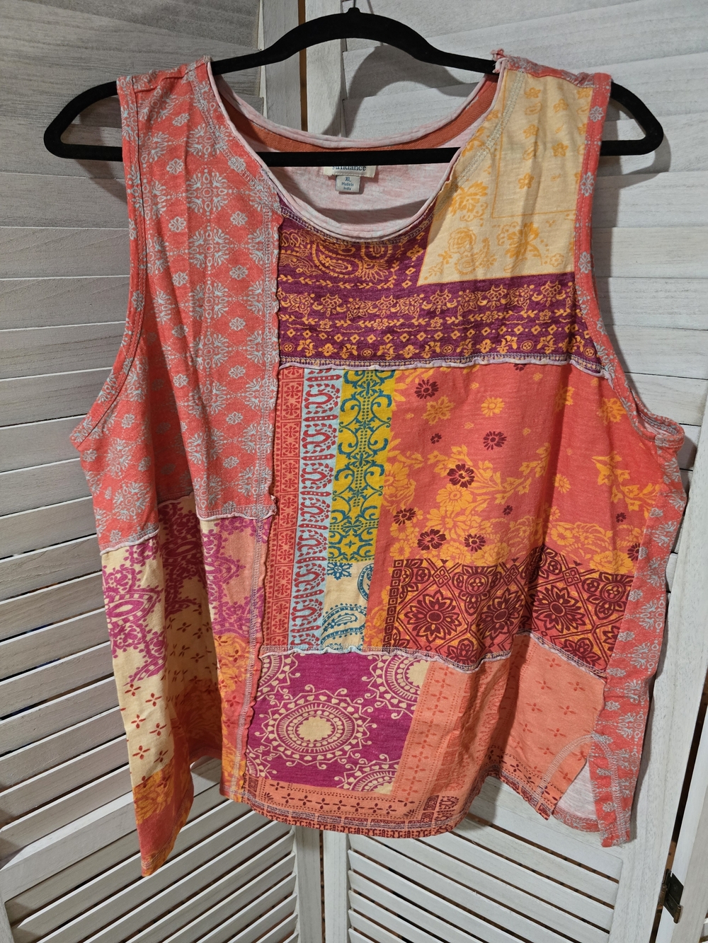 Sundance Coral Patchwork Boho Tank Top